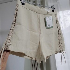 H&M Cream Lace-Up High Waist Shorts